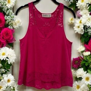 Abercrombie & Fitch Y2K Hot Pink Floral Lace Embroidered Racerback Tank Size XS